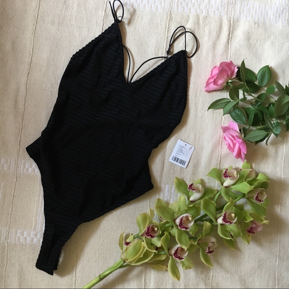 Out From Under black mesh stripe bodysuit rings S